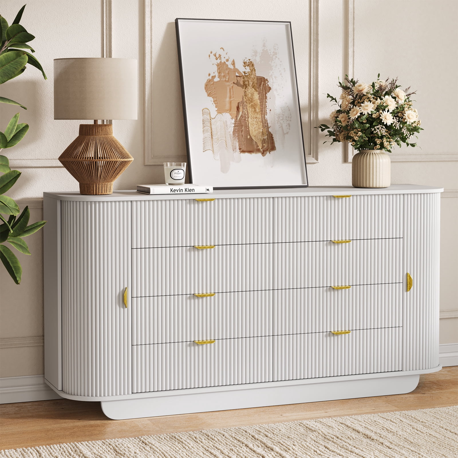 63'' Wide FOUHIU Fluted 8-Drawer Dresser – Modern Wooden Storage for Bedroom, Living Room, Hallway