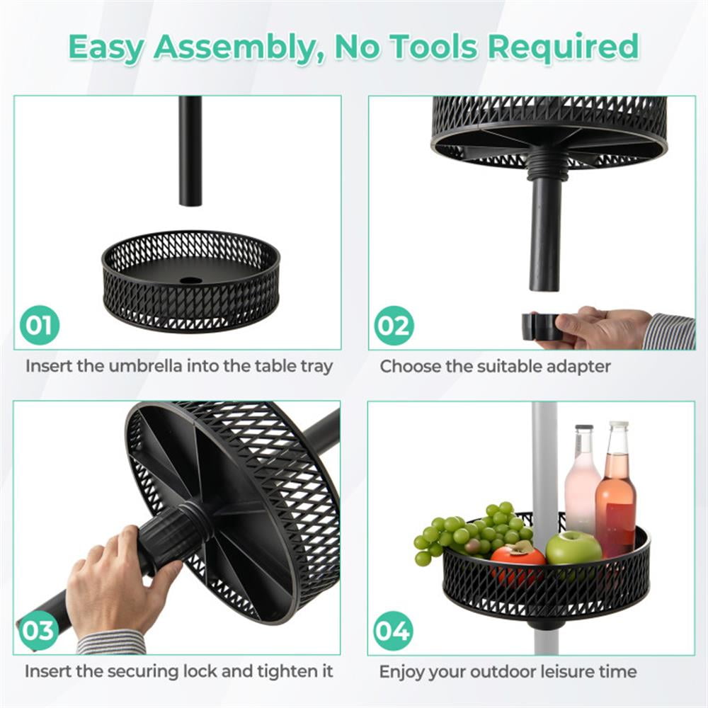 Spaco Patio Umbrella Table Tray Adjustable with Storage and Umbrella Poles, Outdoor Umbrella Stand, Patio Umbrella Stands & Bases, Deck Umbrella Stand-Black