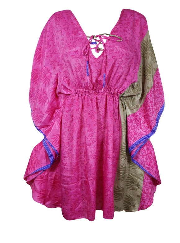 Mogul Womens Summer Caftan Pink Printed Kaftan Beach Dress, M-XL