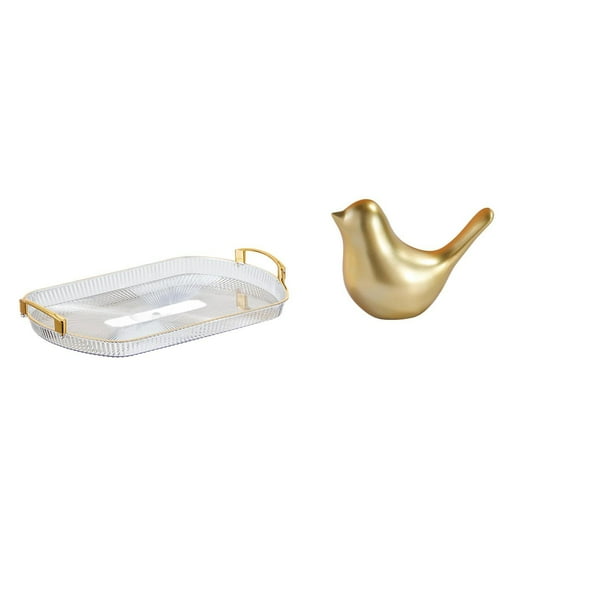 Bandeja De Tocador Rectangular Nórdica Con Figura De Pájaros Dorados, Estatua De Animal Moderna, Organizador De Almacenamiento De Joyas Para Comedor, Oficina, Hogar, Dormitorio, Sala De