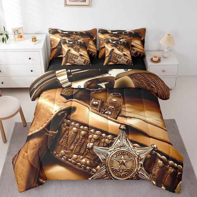 Erosebridal Literie Vintage Étoiles du Texas Format Double, Ensemble de Lit Brun Format Double, Déco de Ferme, Réversible 7 Pcs