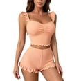thumbnail image 2 of LEKEK Pajamas for Women Set Ribbed Ruffle Cute Cami Pajama Set Crop Tops and Shorts Slim Fit Solid Lounge Wear Summer Soft 2 Piece Sleepwear, 2 of 6