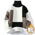 thumbnail image 2 of TFEOQRY Men's Turtleneck Patchwork Sweater Color Block Loose Long Sleeve Casual Pullover Fall Winter Warm Top Black, 2 of 6