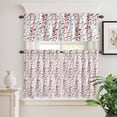 thumbnail image 2 of 3 Piece Kitchen Curtains and Valances Set Red Grey Botanical Cafe Curtains 24 Inch Length Spring Floral Summer Farmhouse Valance & Tier Curtain for Living Room Bedroom Small Window 54"x18"+27"x24"*2, 2 of 6