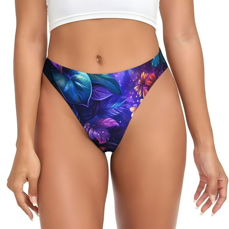 Qokaie Magic Colorful Forest Leaves Printed Women s Cotton Thong Underwear  Sexy Breathable Panties G-string-4X-Large