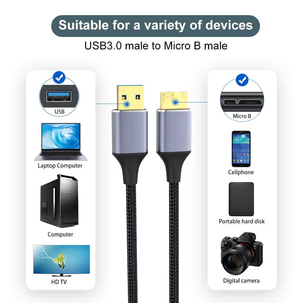 DOONJIEY USB 3.0 Type A to USB3.0 Micro B Data Cable 5Gbps External Hard Drive Cable SSD Sata Cable for Samsung Hard Disk Computer Cable