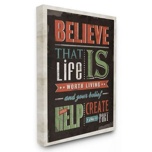 Stupell Industries Believe In Life Vintage Word Design Canvas Wall Art by Ester Kay