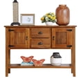 thumbnail image 2 of GZXS Farmhouse Console Table with 2 Drawers, 2 Doors, Open Storage Shelf, Solid Pine Wood Entryway Sofa Table for Home Decor, Living Room, 48"L x 13.87"W x 33"H, Brown, 2 of 9