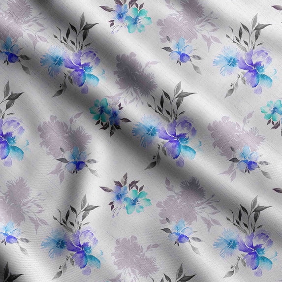 Soimoi Watercolor Floral Print,Cotton Poplin, Sewing Fabric Sold by The Yard 42 Inch Wide,Sewing Craft Quilting/Quilt Making Fabric, Blue