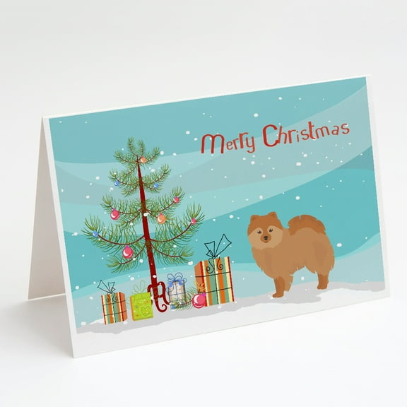 German Spitz Christmas Tree Greeting Cards and Envelopes Pack of 8
