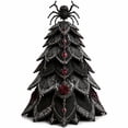 thumbnail image 2 of romoty DIY Halloween Quilted Fabric Tree Kit, 11.8 in Dark Gothic Black Silver Patchwork Tree Black Spider Topper Figurine for Mantel Home Decor, 2 of 7