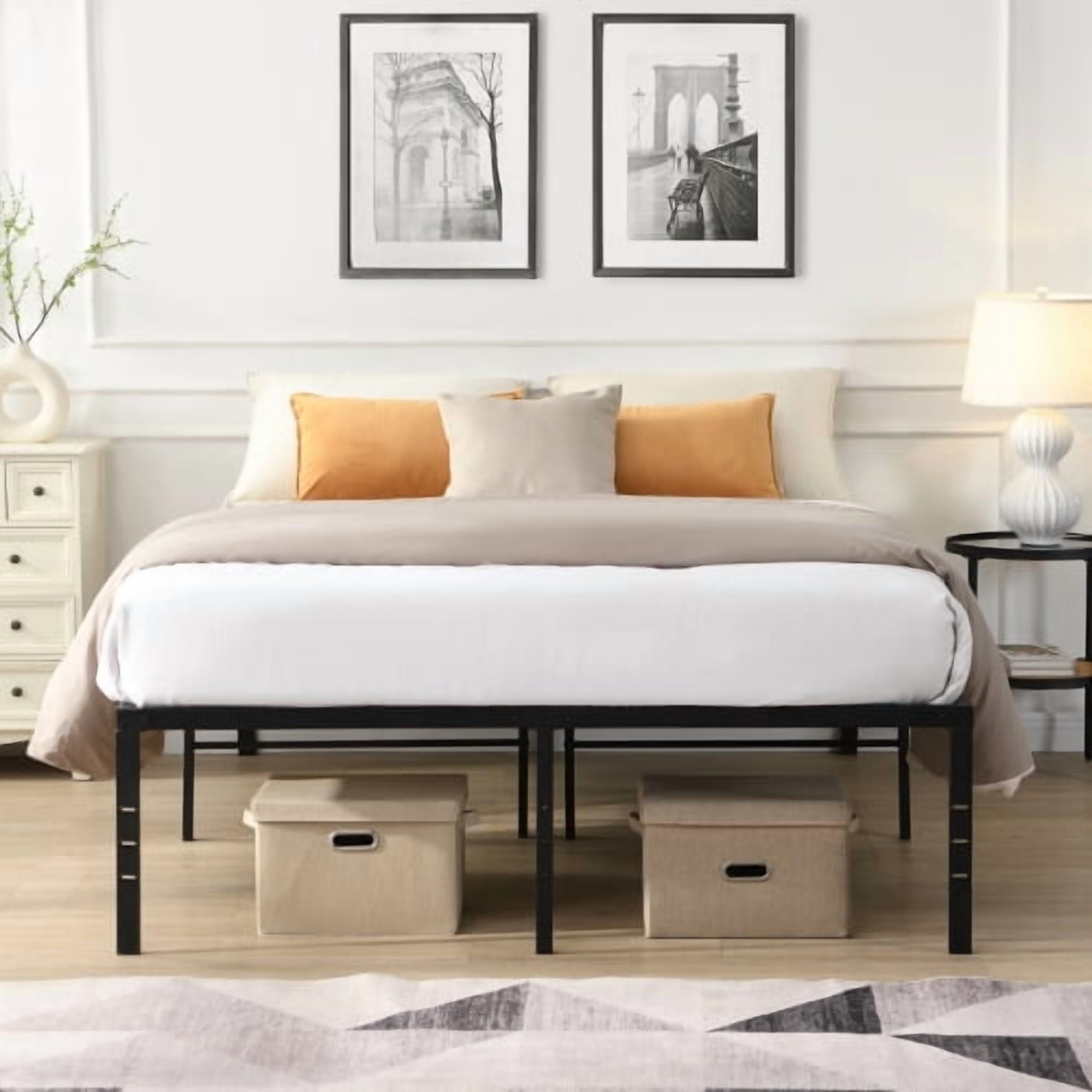 Euroco Metal Full Size Platform Bed Frame, Heavy Duty Metal Bed, Black