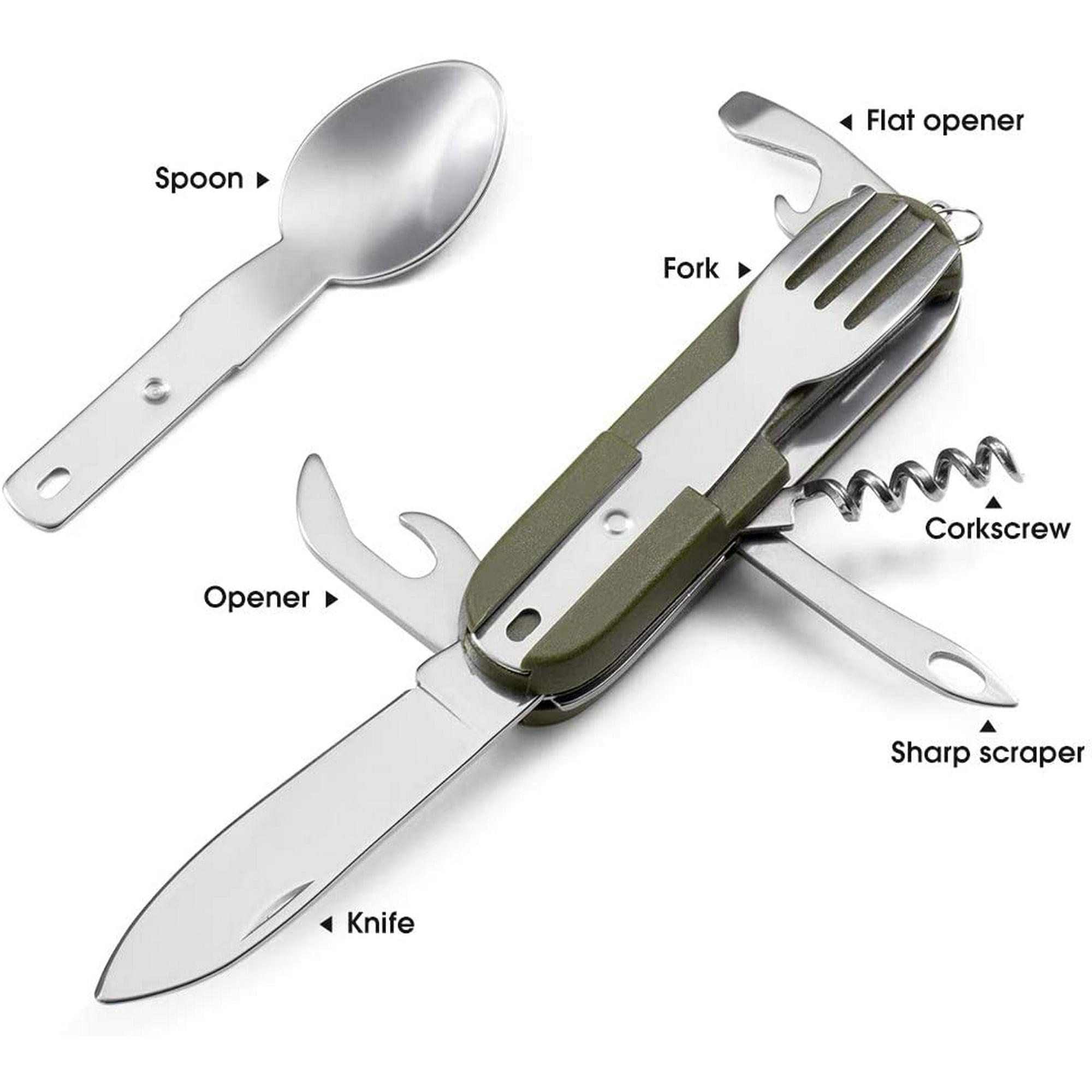 Couteau camping multifonction cuillère fourchette avec étui