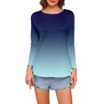 thumbnail image 5 of WTOBBY Women's Gradient Print Hem Slit Casual Long Sleeve Round Neck Top Fashionable Design Comfort Fit Ombre Style Lightweight Material Daily Outfit Essential for US Market,Turquoise L, 5 of 5