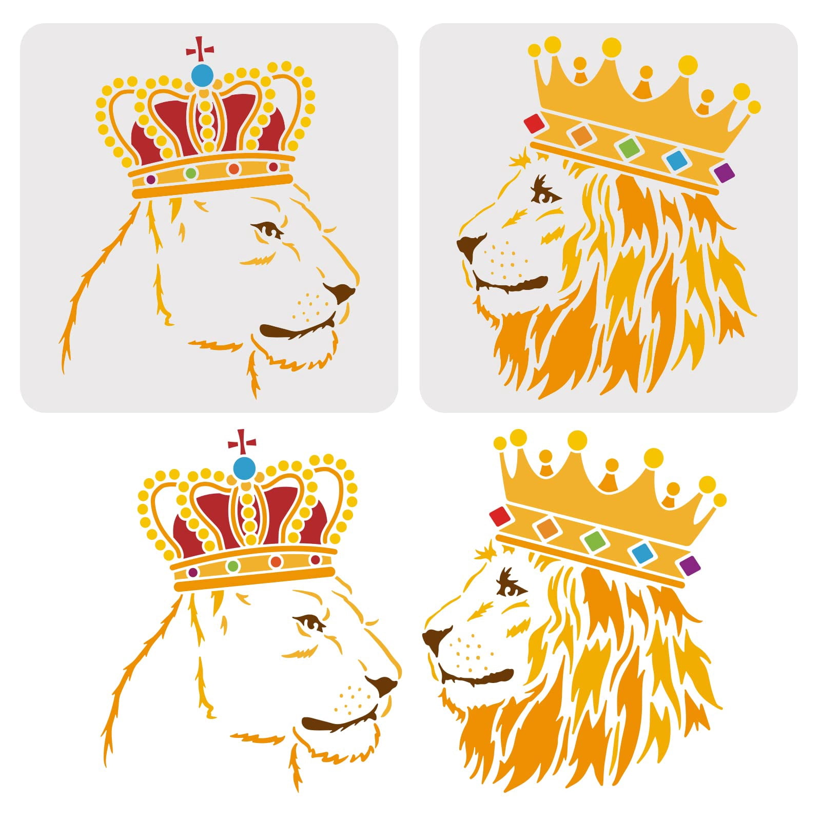 Pochoir Réutilisable Tête De Lion 30x30cm - Pour Peinture Sur Tissu, Bois, Mur - Matériau PET Souple - Idée Déco Créative