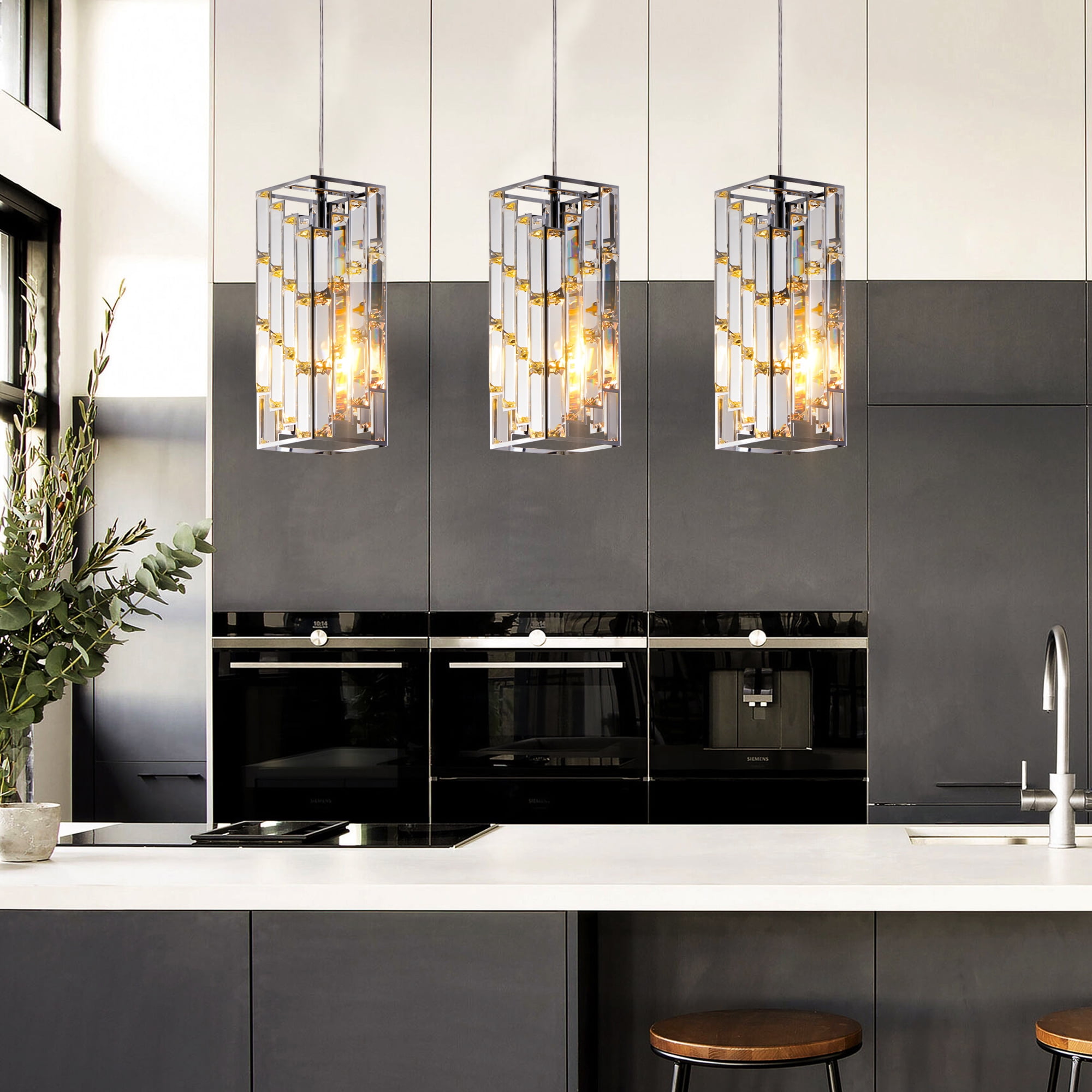 Black Pendant Lighting Modern Pendant Light, Mini Crystal Chandeliers,Adjustable Pendant Light Fixture for Kitchen Island Dinning Room Bedroom (3 Pack)
