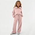 thumbnail image 2 of Enjoytime Girls Outfits Collared Quarter Zip Sweatshirt Pants 2 Piece Set Kids Casual Fashion Long Sleeve Sweatsuit, 2 of 7