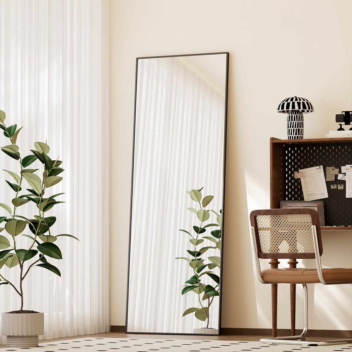 Easy4Home 56"x21" Rectangular Full Length Mirror Freestading Full Body Floor Mirror, Black