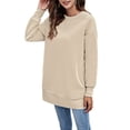 thumbnail image 2 of Women Sweatshirts Trendy Fleece Crewneck Sweatshirt Casual Loose Pullover Tops Comfy Fall Outfits Apricot S, 2 of 9