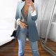 thumbnail image 3 of Chaquetas de traje clásico Cárdigan estampado para mujer, traje Formal, manga larga, , oficina de negocios, chaqueta, abrigo, blusa,blazer moda（Azul marino， XXL), 3 of 5