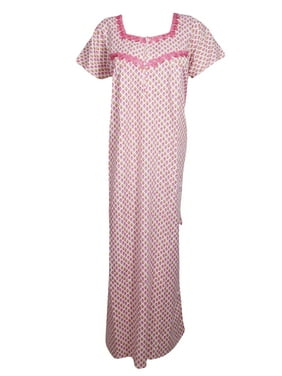 Mogul Women Pink Maxi Caftan Dress Printed Sleepwear ohemian Loose Kaftan Dress, Housedress, Nightwear, Patio Dresses XL
