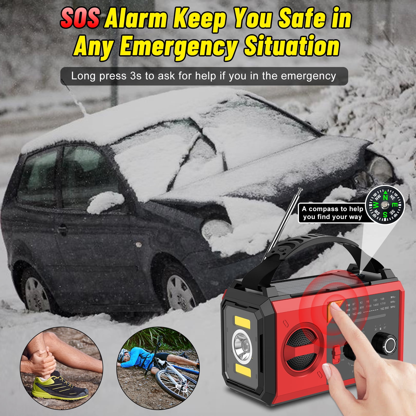 KOGYAS Emergency Radio,20000mAh/59200mWh Solar Radio,Hand Crank Radio,NOAA/AM/FM Weather Radio,USB Type-C Charging,Dynamo Radio,Polymer Battery,Torch & LED Reading Light,SOS Alarm,Compass for Camping