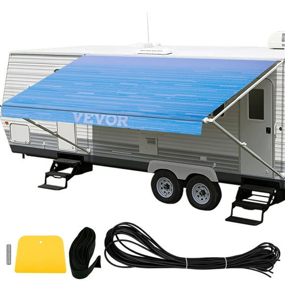 VEVOR RV Awning 17' Camper Awning Fabric, Trailer Awning Canopy Patio Camping Car Awning, Durable 15oz Vinyl Roller Tube for RV, Van, SUV, Patio Awning Replacement Ocean Blue Fade