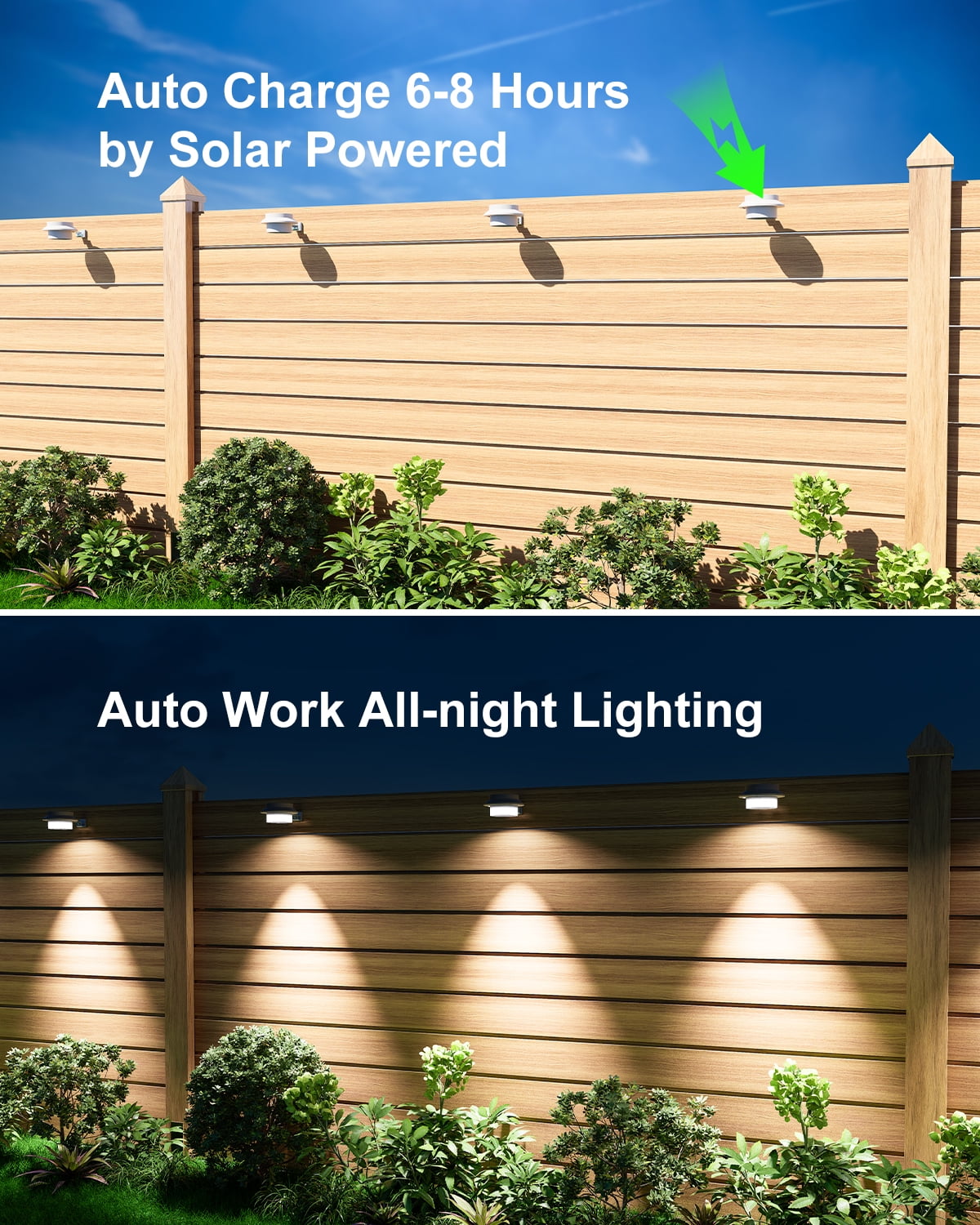 Yinghao 8 Pack Solar Power Gutter Lights Outdoor Waterproof Led Fence Lamp Lighting Railing, Wall, Deck, House, Garden, Yard, Pool, No Drilling Mount