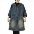 thumbnail image 2 of Roncen Women's Denim Trench Coat - Hooded Single-Breasted Mid-Length Jacket with Front Pockets, Casual Button-Up Coat for Spring Fall Outerwear, 2 of 7
