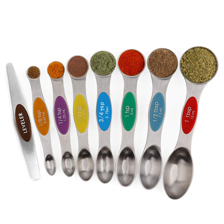 Dual Sided Fits in Spice Jars Set of 7 Spring Chef Magnetic Measuring Spoons Set Stainless Steel