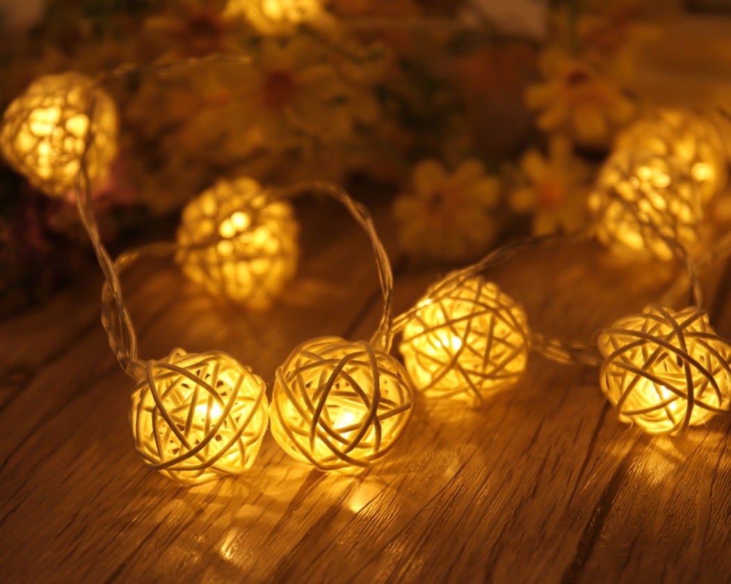 20 LEDs Xmas Rattan Ball String Light Home Garden Fairy Lamp Wedding Party Decor 