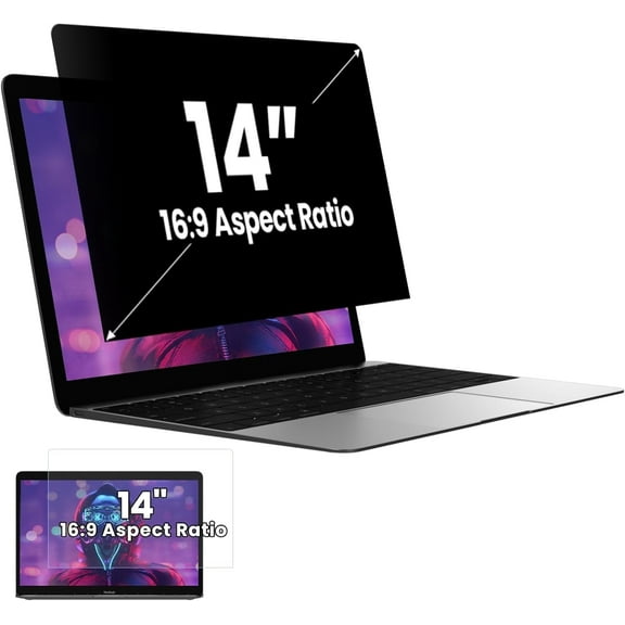 Gudteke Snap-on Laptop Privacy Screen for 14 Inch 16:9 Widescreen Display, Anti-Glare Blue Light Filter, 2 pack