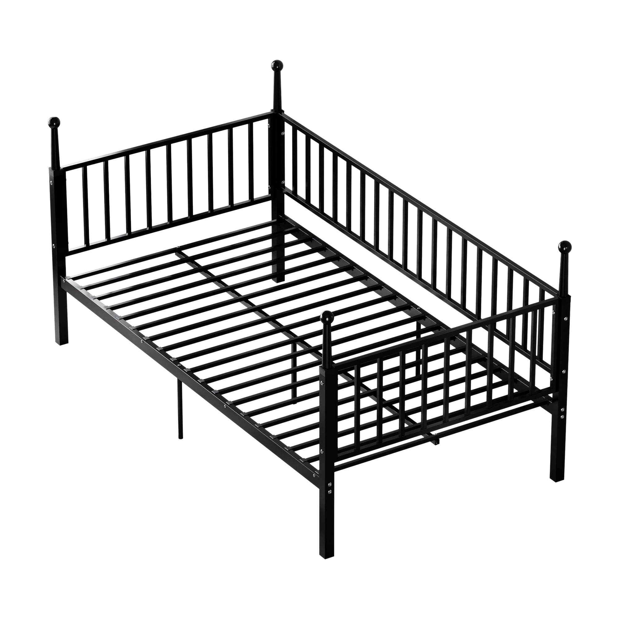 Leumius Twin Size Metal Bed Frame with Bed Posts,Sturdy and Durable,No Spring Mattress Required,Black