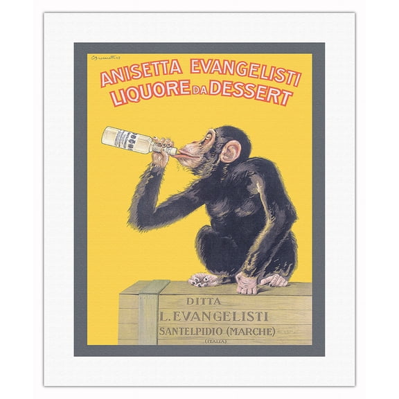 Anisetta Evangelisti Dessert Liqueur - Vintage Advertising Poster by Carlo Biscaretti c.1925 - Fine Art Rolled Canvas Print (Unframed) 16in x 20in