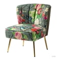 thumbnail image 6 of Floral Accent Slipper Chair Upholstered Side Wingback Armless Sofa Tufted Back Golden Legs Dining Home Living Room Bedroom Grey, 6 of 8
