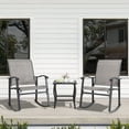 Walsunny 3Piece Outdoor Rocking Bistro Set, Light Gray Rocker Chairs