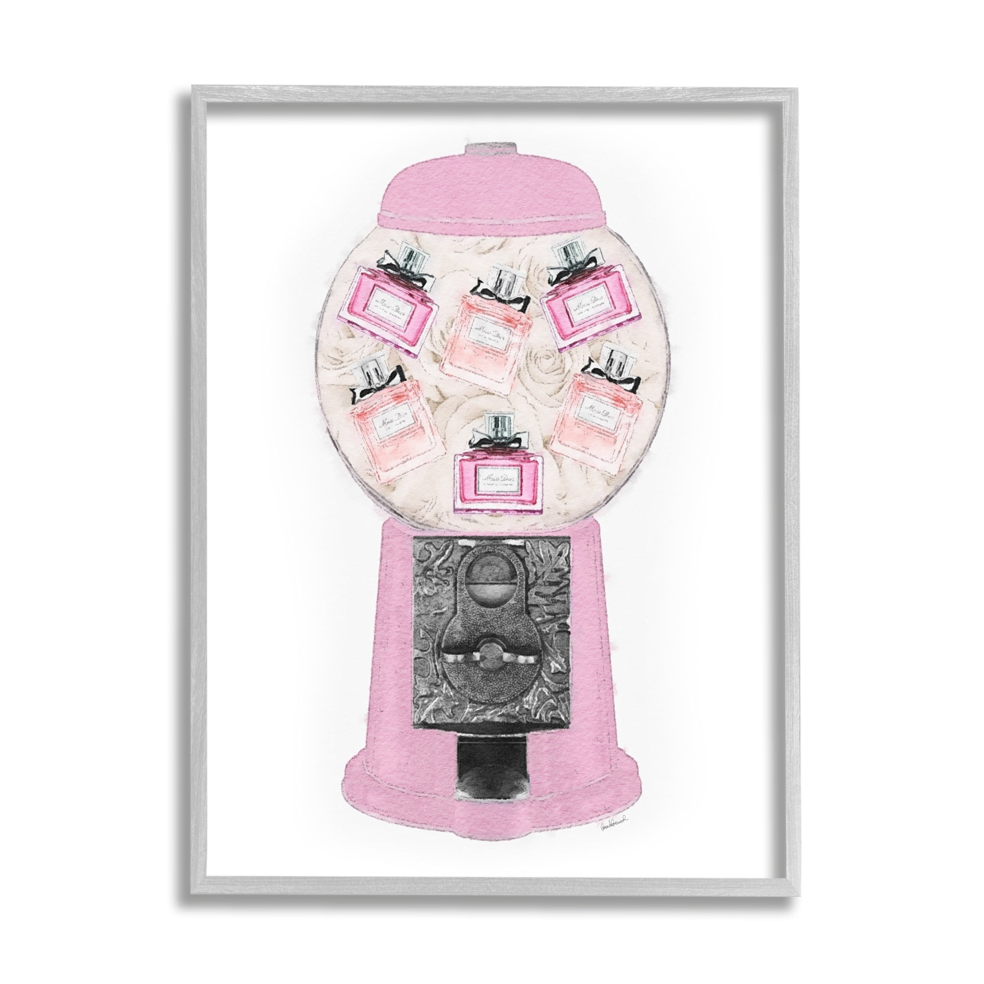 Stupell Industries Pink Gumball Machine Glam Designer Perfume Bottles Framed Wall Art, 24 x 30, Design by Amanda Greenwood
