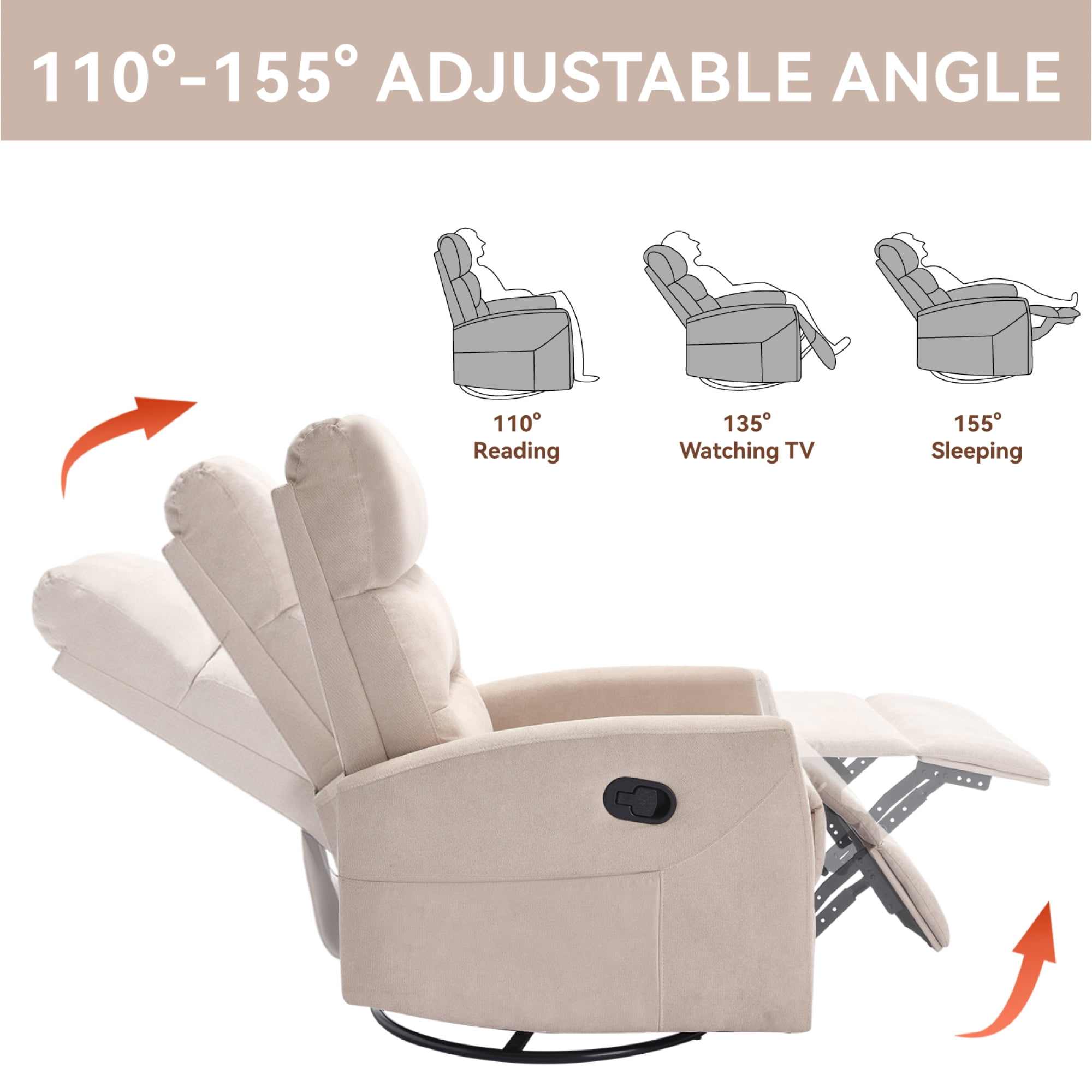 Manual Recliner Chair for Living Room,Swivel Recliner Chair with Footrest,Beige