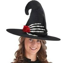 Darzheoy Halloween Witch Hat, Women Black Hat with Skull, Halloween Party Accessory Black Witch Hat for Adult’s Halloween Party