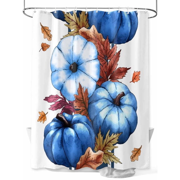 Fsddascl Navy Blue Pumpkins Fall Shower Curtain Set - Extra Long 72" x 96" Washable Bathtub Curtain with 12 Hooks, Thanksgiving Botanical Autumn Waterproof Fabric Stall Shower Curtains for Bathroom