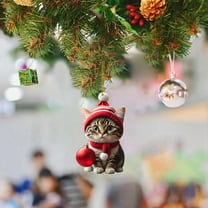 EWASWON Christmas Cat Ornament - 2D Acrylic, Funny Cute Hanging Decoration for Christmas Tree, Holiday Gifts & Indoor Outdoor Decor