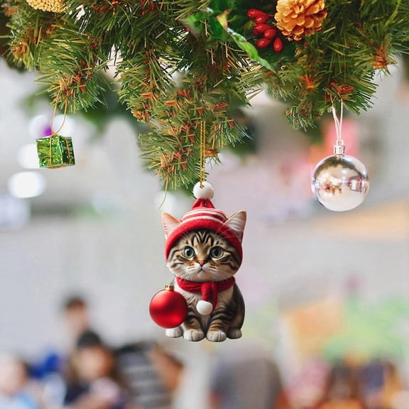 EWASWON Christmas Cat Ornament - 2D Acrylic, Funny Cute Hanging Decoration for Christmas Tree, Holiday Gifts & Indoor Outdoor Decor
