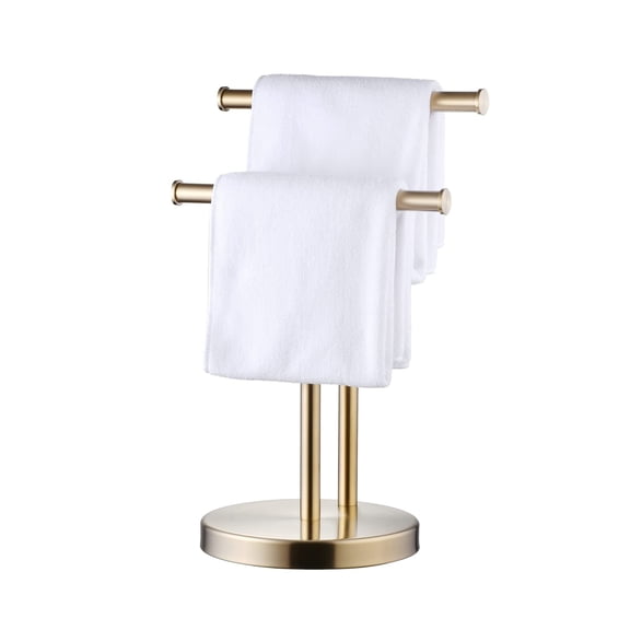 Brushed Gold SUS 304 Stainless Steel Double T-shape Hand Towel Holder Stand for Bathroom Countertop