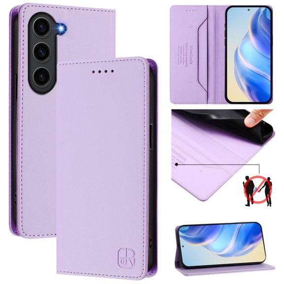 Allytechgroup Flip Wallet Case for Samsung Galaxy S23 FE, Compatible with MagSafe RFID Blocking PU Leather Shell with Credit Card Slot Shockproof Protective Back Cover for Galaxy S23 FE, Purple