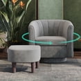thumbnail image 3 of LINSY HOME Swivel Accent Chair with Ottoman, Velvet Barrel Chair for Living Room, Light Grey, 3 of 7