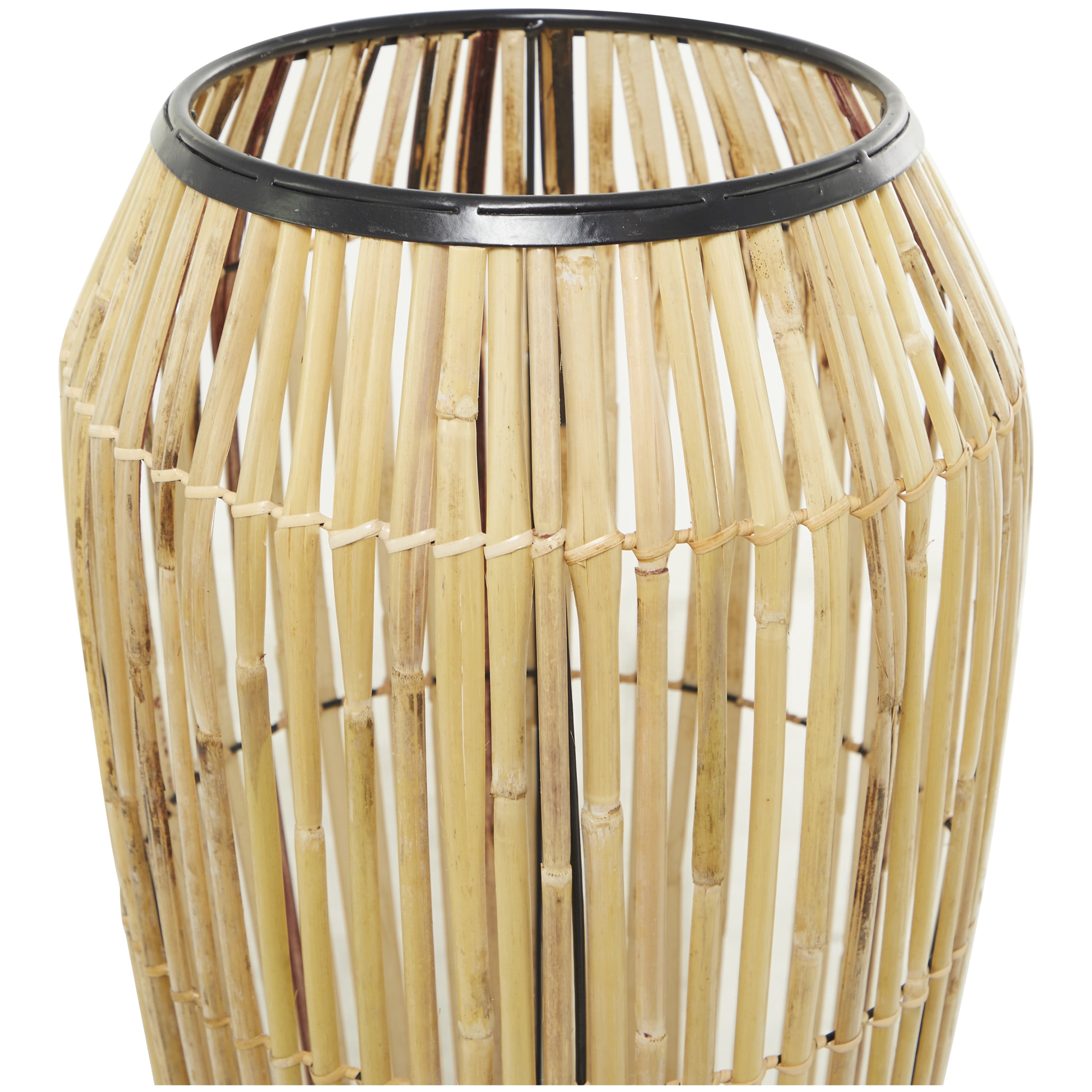 DecMode 34" Handmade Slatted Frame Brown Wicker Vase with Black Metal Accents