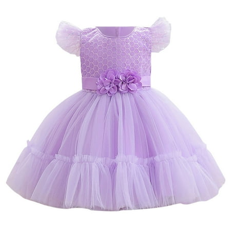 

Girls Dress Flying Sleeve Flower Printed Princess Dress Spring Wedding Birthday Pageant Casual Dresses Mesh Dress
