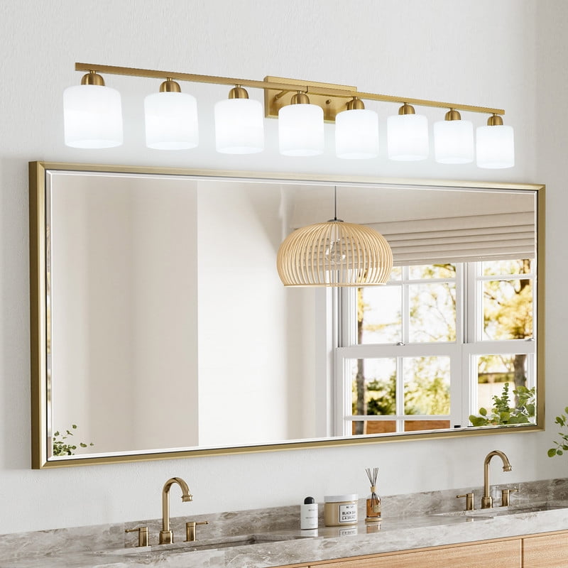52inch Gold Bathroom Light Fixtures, Modern Bathroom Vanity Light with Milky White Glass Shade, Gold Wall Lamp Sconces for Mirror Bedroom, Living Room Hallway(Bulbs Not Included)