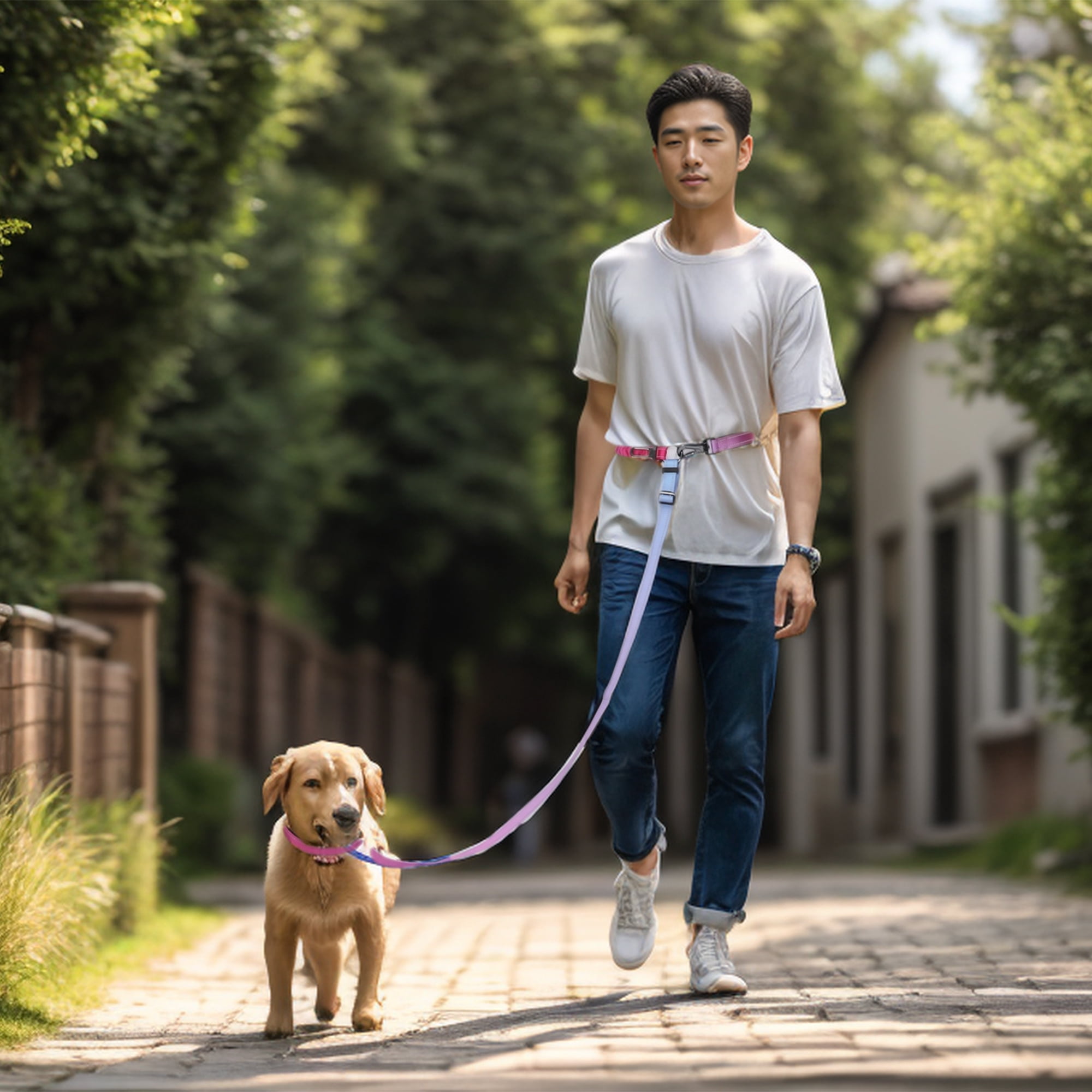 Unique Bargains Hands Free Dog Leash No Pull Bungee Dog Leash for One Large Dog Up to 440 Ib W/ Car Seatbelt Rose Red