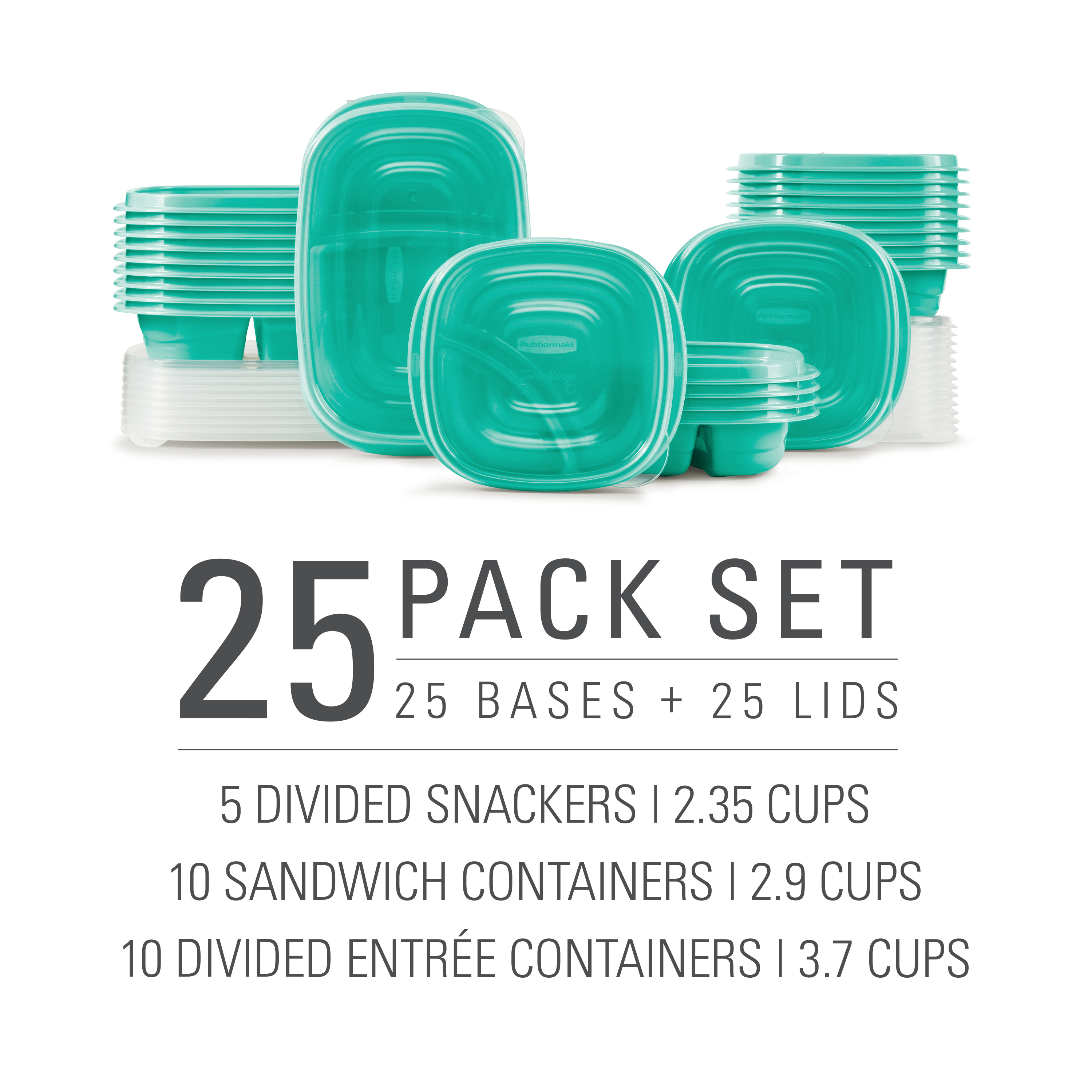 Rubbermaid TakeAlongs Variety Set of 25 Food Storage Containers, Teal Lids - image 3 of 6